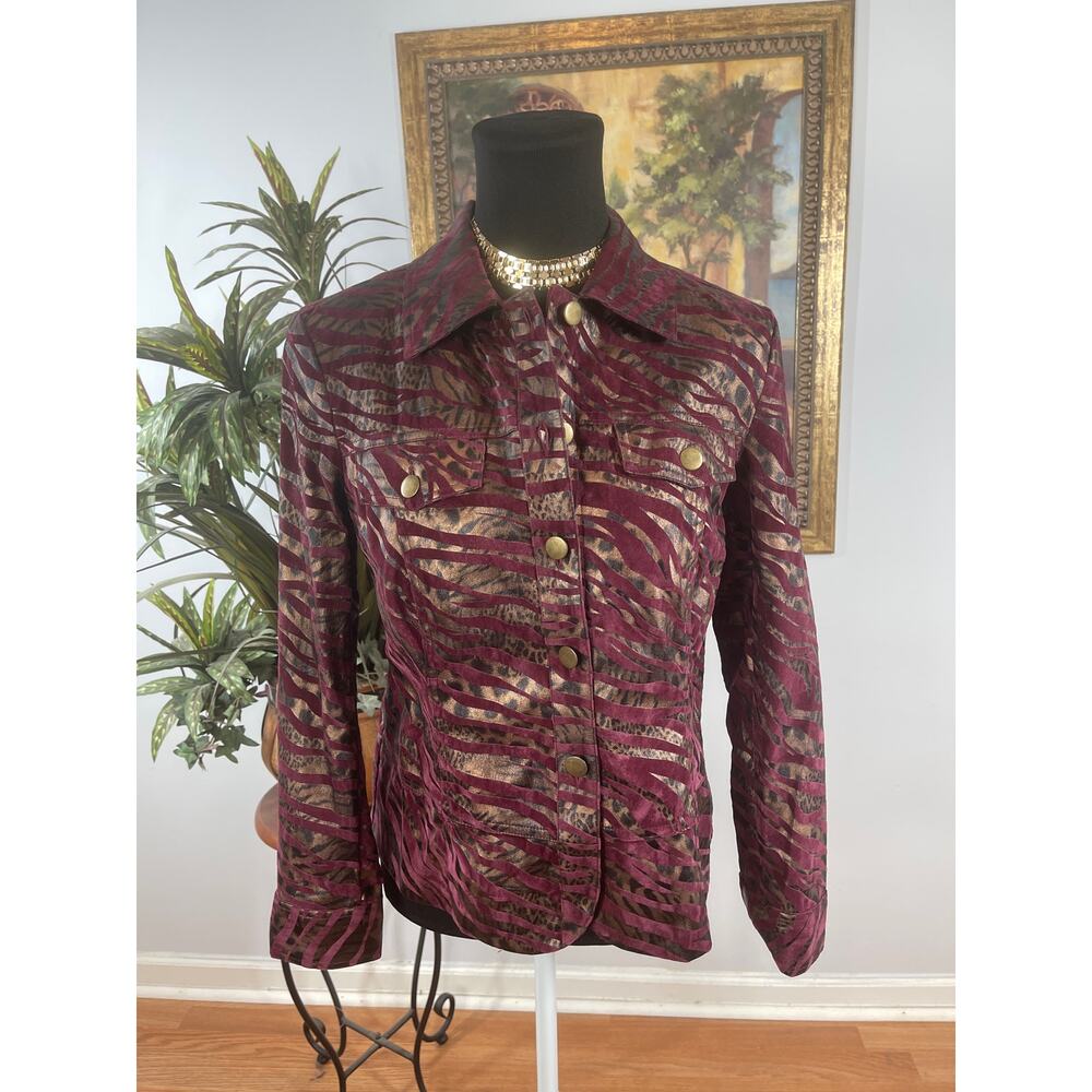 Bamboo Traders Women's PS Printed Jacket Turndown Collar Pockets Dark Academia